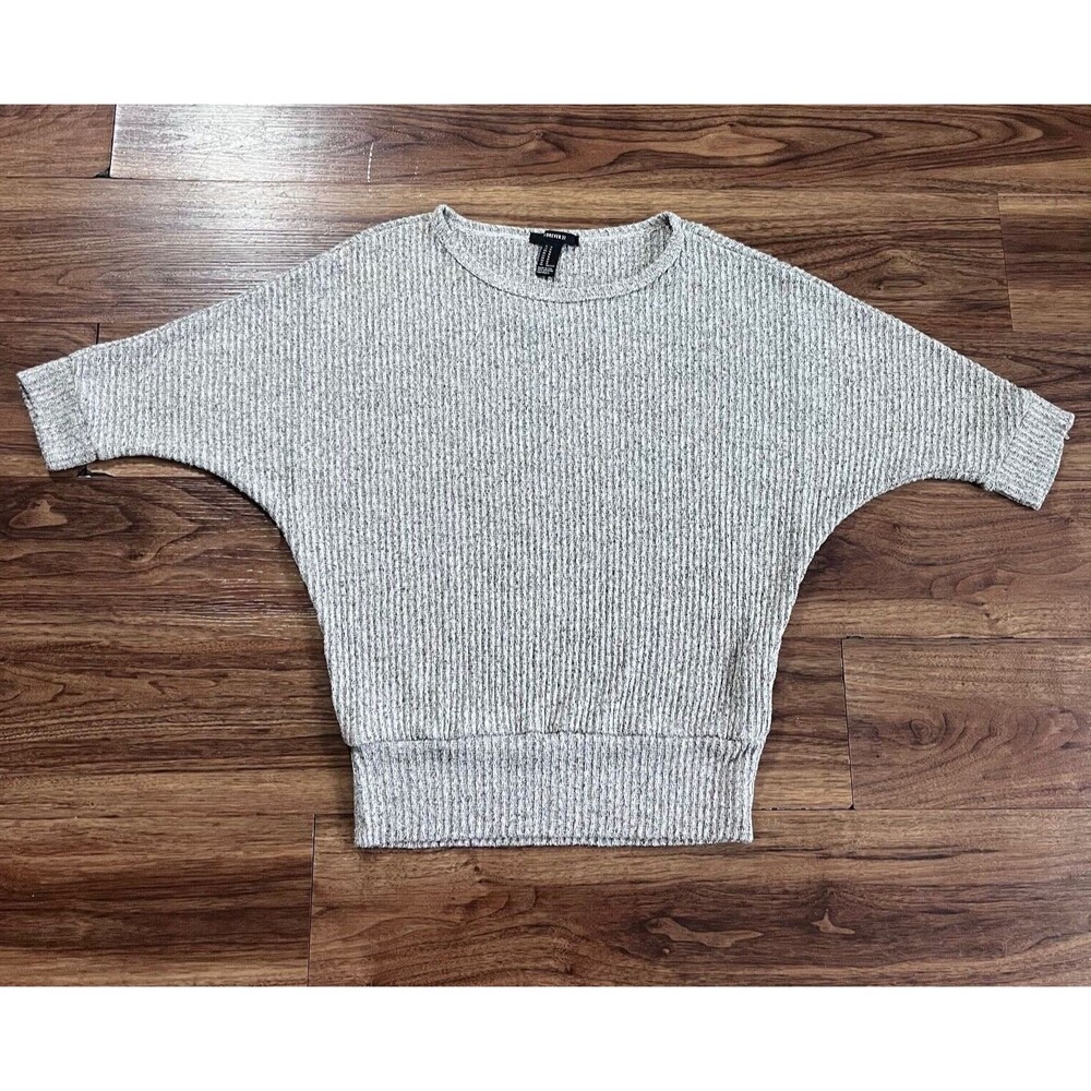 Forever 21 Crew Neck Sweater Knit Short Sleeve Blouse Gray Top Size Medium